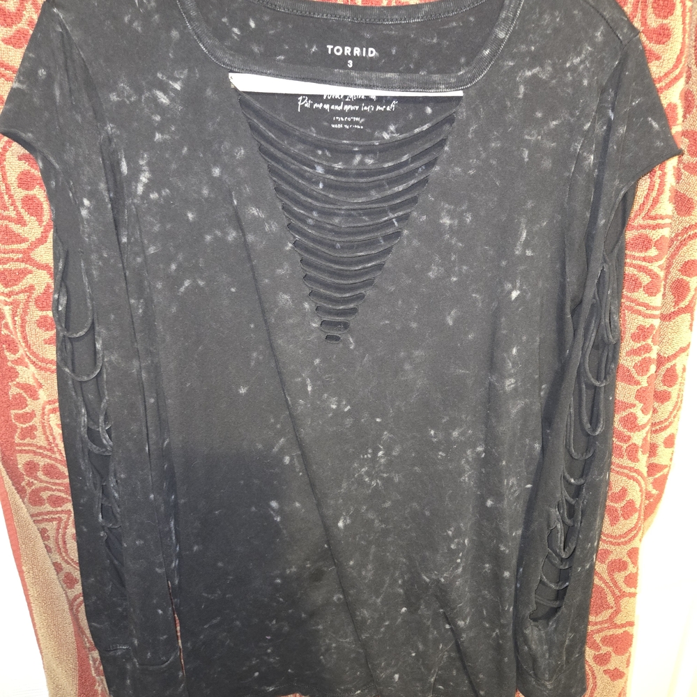 Torrid Black Distressed Cutout Long Sleeve Top
